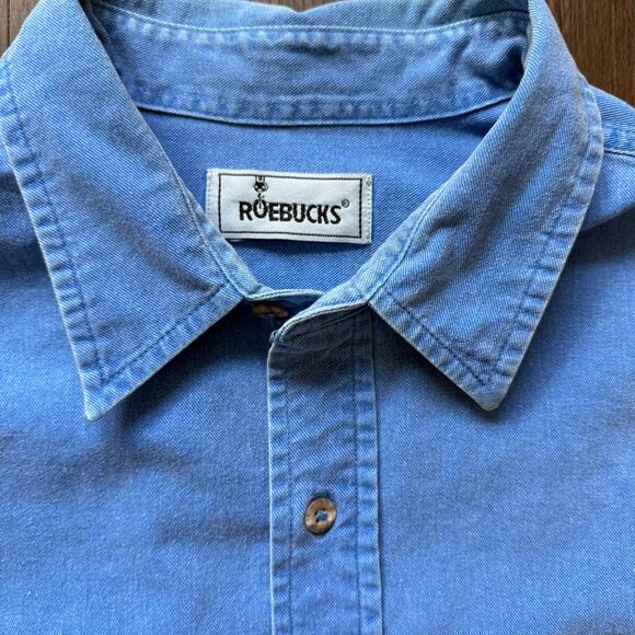 Vintage Roebucks Denim Shirt – Blue Long Sleeve Button Down Workwear Western 90s - Picture 2 of 3